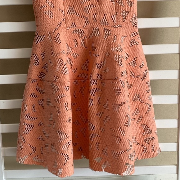 asos Fit & Flare Floral Embroidery Textured Peach Mini Dress Size 6 - Picture 4 of 15